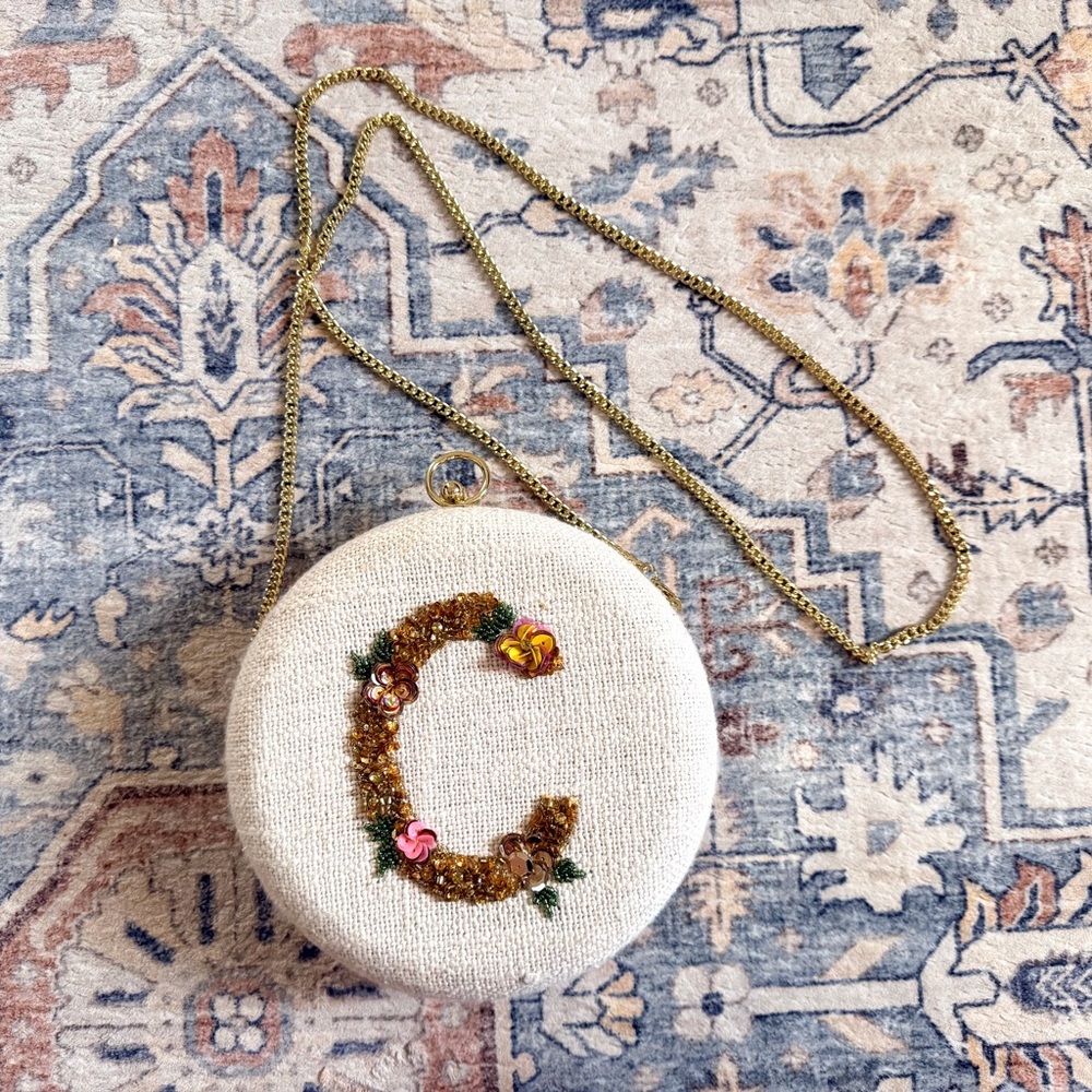 Embroidered Initial C Round Crossbody Bag – Cream - Picture 10 of 10